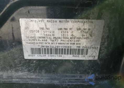 2008 Mazda Speed 3 z USA, uszkodzony, nr VIN JM1BK34L281159083